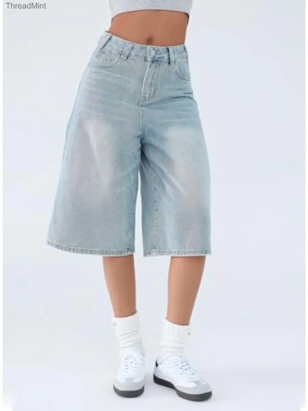 Wide Leg Baggy Long Denim Shorts - Y2K Grunge Bermuda Jorts Loose Fit